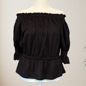 ANN TAYLOR Black Off-Shoulder Smocked Blouse – Women’s M – Excellent Condition